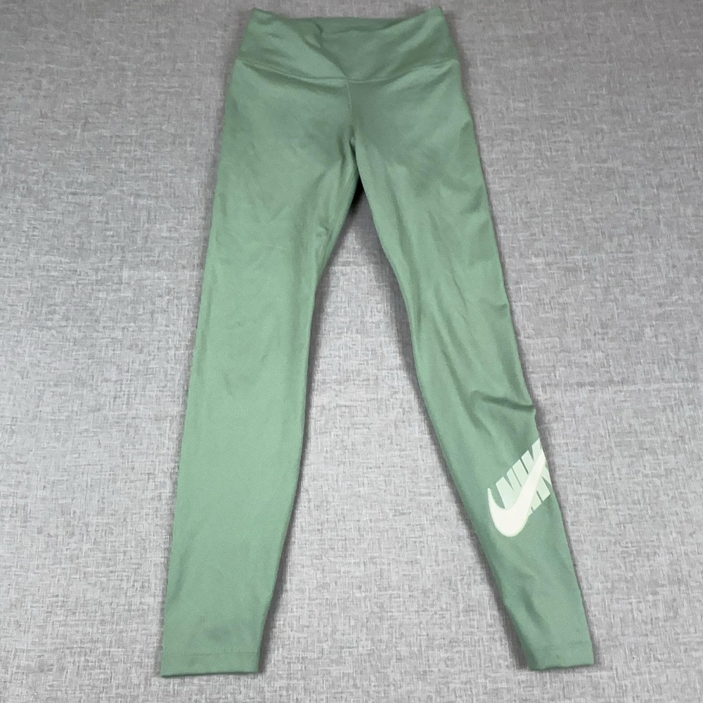 Nike Dri-FIT Leggings Womens XS Green Ankle Skinny Logo Yoga Running Gym Pants